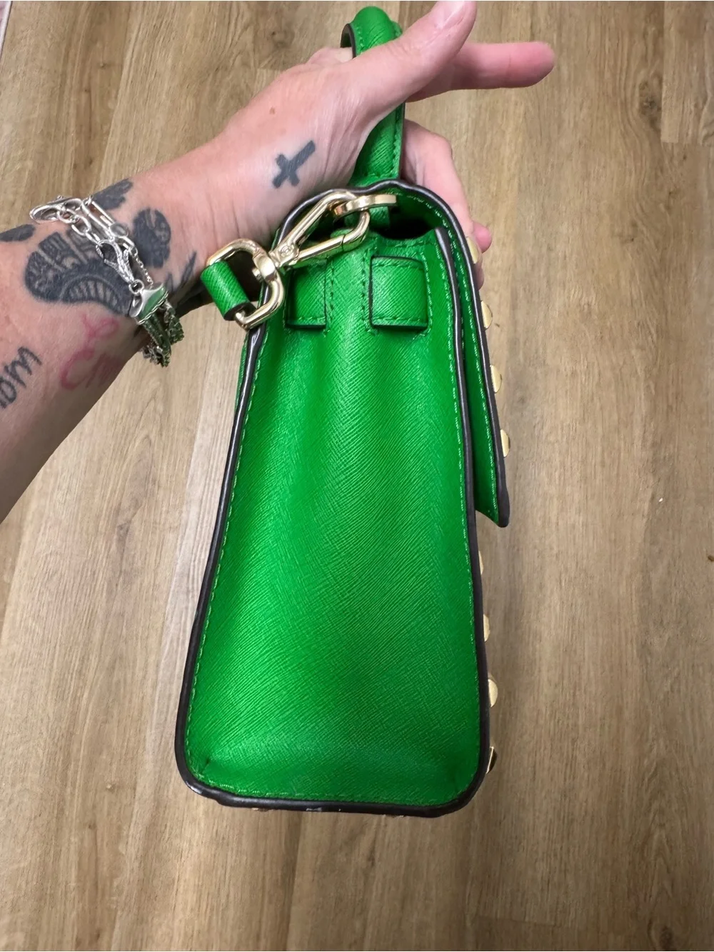 Michael Kors Kelly Green Studded Satchel